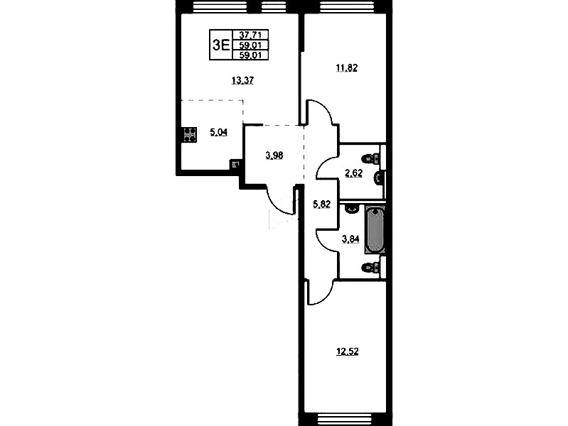 2-комнатная квартира 59.01 м², 2/16 эт., ЖК «Живи! В Рыбацком»